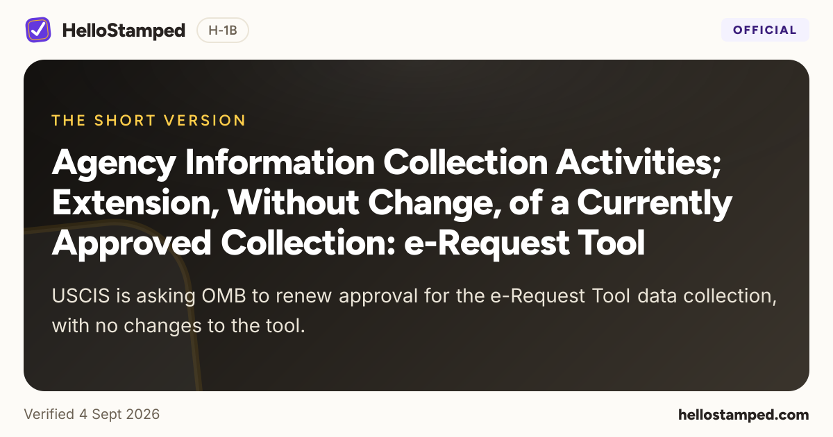 Agency Information Collection Activities; Extension, Without Change, of a Currently Approved Collection: e-Request Tool — a shareable card summarising this guide