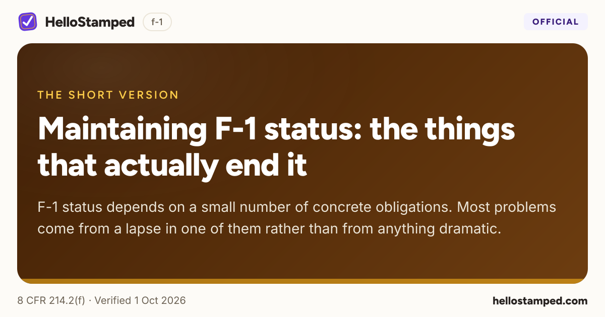 Maintaining F-1 status: the things that actually end it — a shareable card summarising this guide
