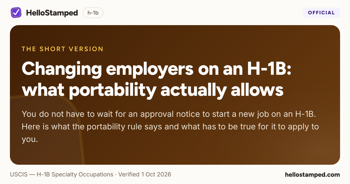 Changing employers on an H-1B: what portability actually allows — a shareable card summarising this guide