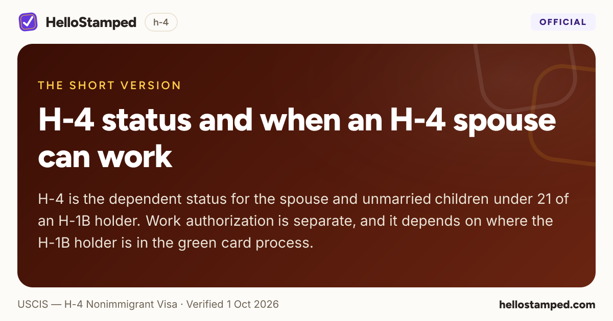 H-4 status and when an H-4 spouse can work — a shareable card summarising this guide