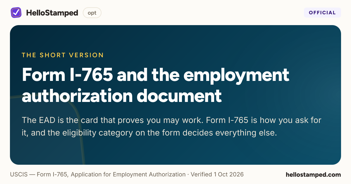 Form I-765 and the employment authorization document — a shareable card summarising this guide
