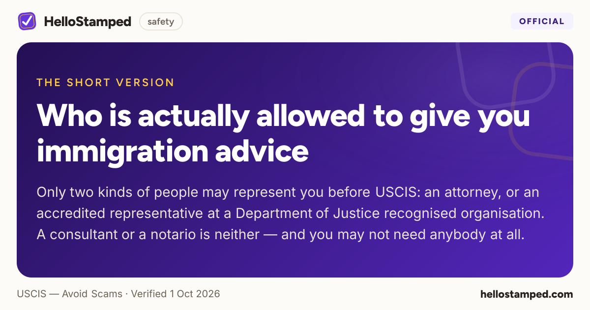 Who is actually allowed to give you immigration advice — a shareable card summarising this guide