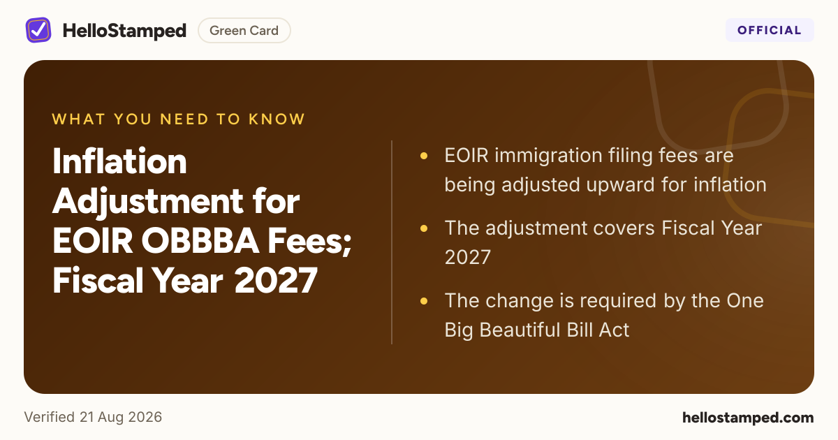 Inflation Adjustment for EOIR OBBBA Fees; Fiscal Year 2027 — a shareable card summarising this guide