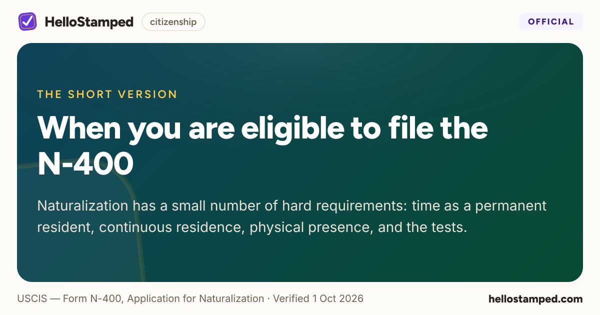 When you are eligible to file the N-400 — a shareable card summarising this guide