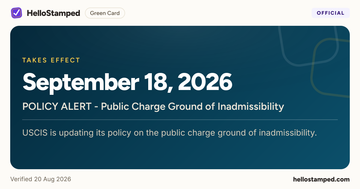 POLICY ALERT - Public Charge Ground of Inadmissibility — a shareable card summarising this guide