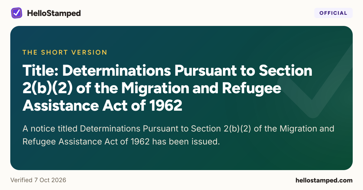Title: Determinations Pursuant to Section 2(b)(2) of the Migration and Refugee Assistance Act of 1962 — a shareable card summarising this guide