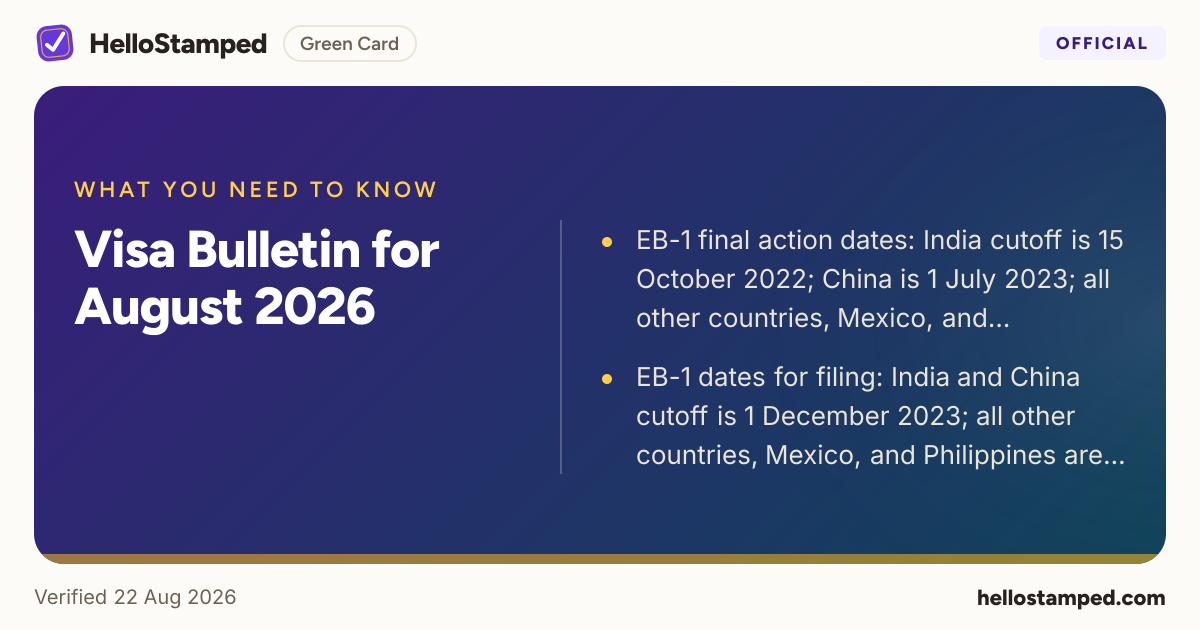 Visa Bulletin for August 2026 — a shareable card summarising this guide