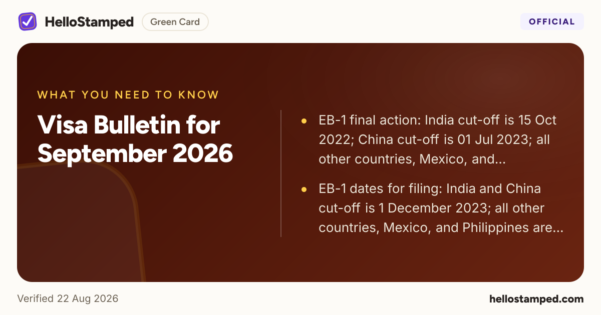 Visa Bulletin for September 2026 — a shareable card summarising this guide