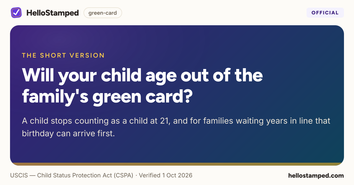 Will your child age out of the family's green card? — a shareable card summarising this guide
