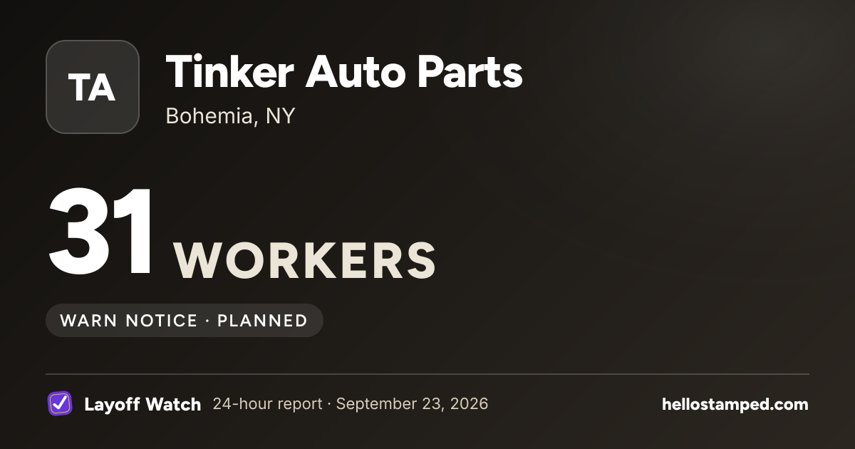 Tinker Auto Parts: 31 — a shareable card summarising this report